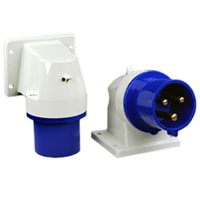 Pin and Sleeve Inlet Devices 888-631306 IEC 60309 Surface Mount Inlet Down Angled Type, IP44 Rated, 30A 250V, 32A 220-250V, 6H, IEC 309 International Pin and Sleeve Devices